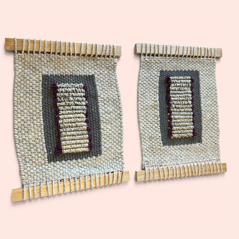 FeatherRiverFiberArt Hand Woven Wall Hanging Set Pair 100% Wool Tapestry